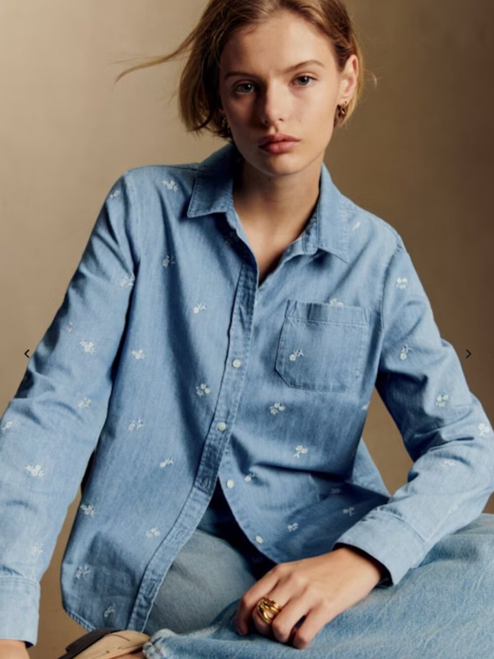 Sezane Tomboy Shirt Embroidered Denim - Size 4